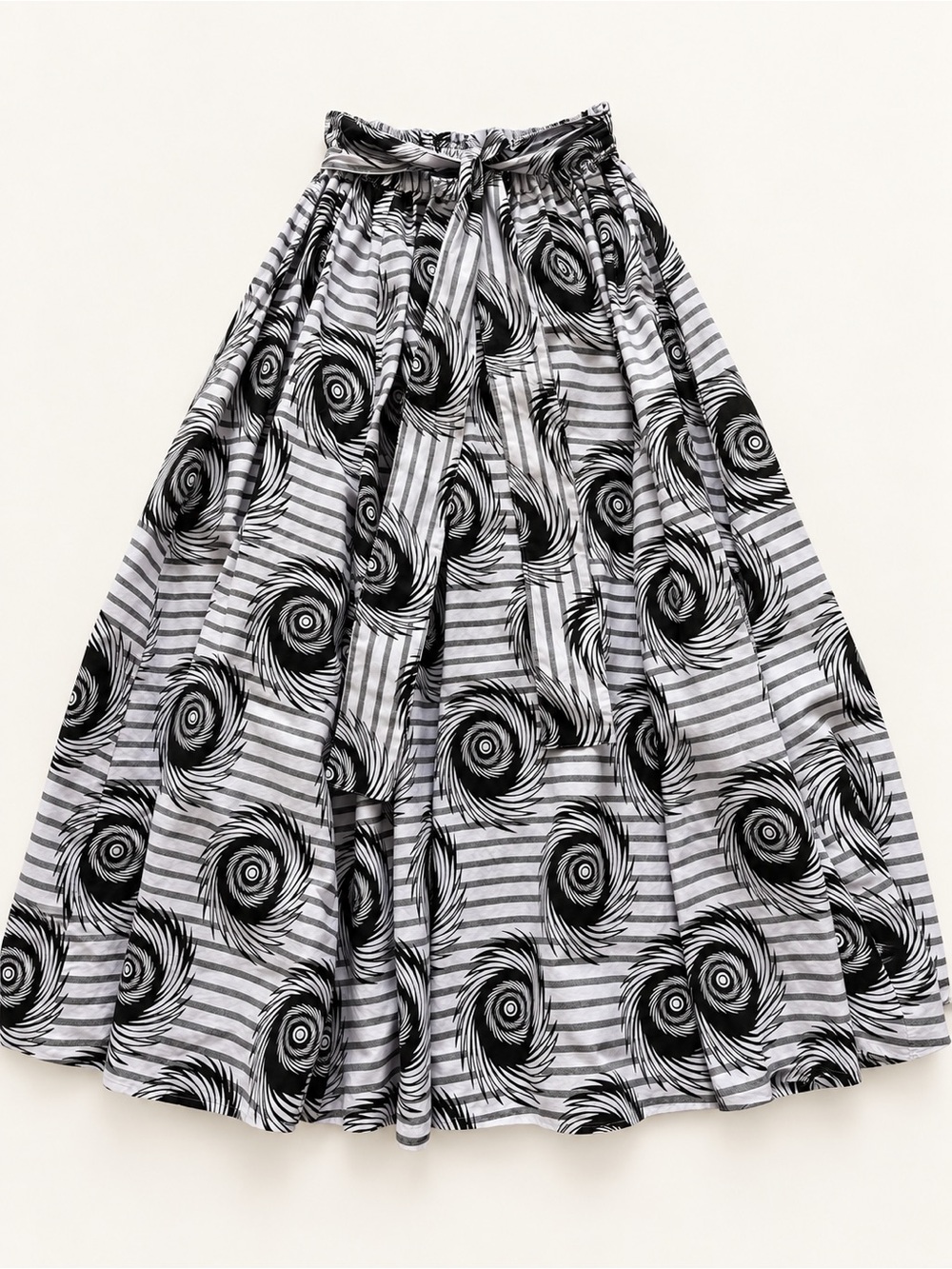Rainbow One Size Black White Abstract Swirl Maxi Skirt Elastic Waist Tie Belt - Picture 2 of 10